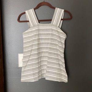 Olive and cream striped linen tank with knot back.